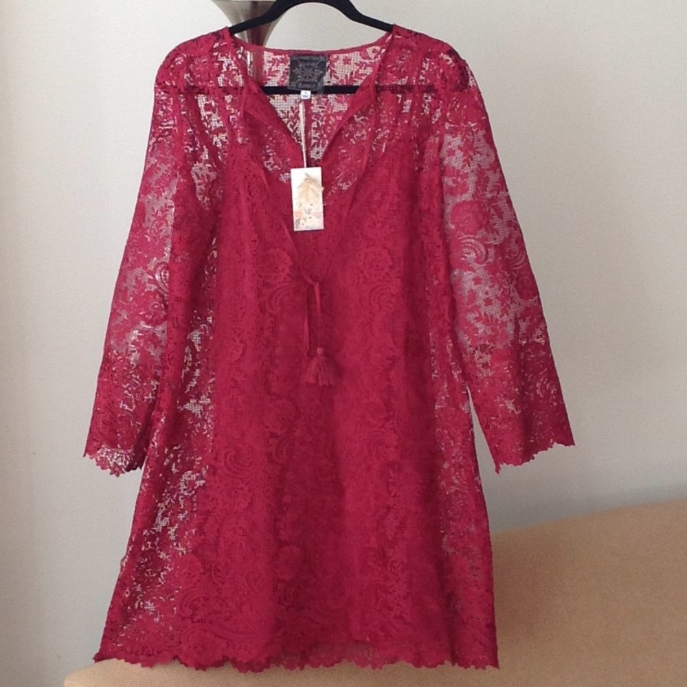 🍃🌺 Johnny Was - 'Harper' Lace Dress in Smoky Red